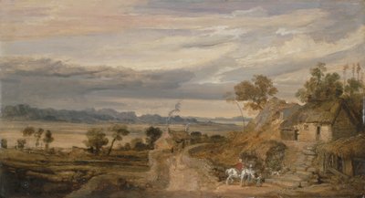 コテージのある風景、c.1802-07（パネルに油彩） 作： James Ward