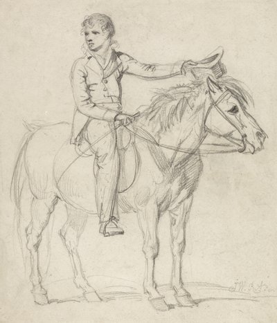 ポニーに乗る少年としてのスタンホープ卿（1753-1816）（紙に鉛筆） 作： James Ward