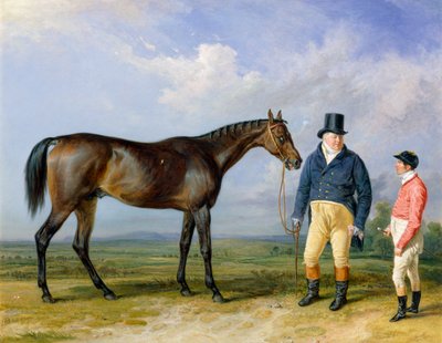 Rockingham with His Owner, John Theobald, and Jem Robinson Jockey」1835年 作： James Ward