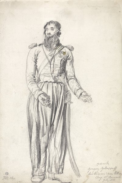 コサック、グレゴリーYelloserf、1814年7月（紙に黒いチョークと水彩画） 作： James Ward