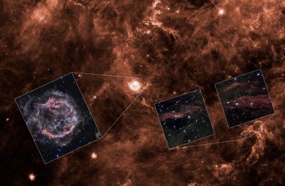 カシオペア座Aの光の残響（スピッツァー観測データに基づく） 作： James Webb Space Telescope (NASA)
