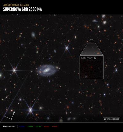 GRB 250314A 拡大画像（コンパスNIRCamによる画像） 作： James Webb Space Telescope (NASA)