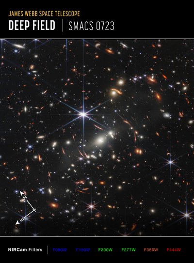 ウェッブズ・ファースト・ディープ・フィールド（NIRCamコンパス画像） 作： James Webb Space Telescope (NASA)