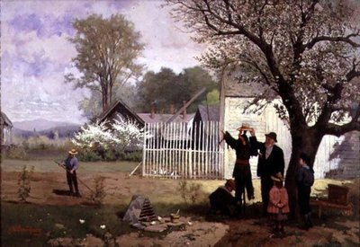 案山子を作る」1880年頃（油彩・キャンバス） 作： James Wells Champney