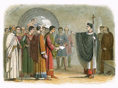 ベケット、レスター伯爵に判決を下すことを禁じる 作： James William Edmund Doyle