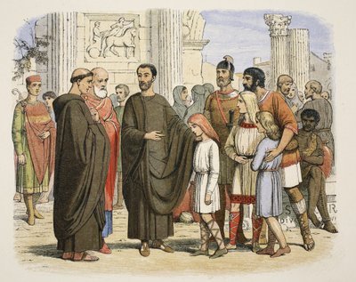 グレゴリーとイギリスの奴隷、ローマ、紀元前590年、紀元前55年のイギリスのクロニクルから紀元1485年までのパブ。ロンドン、1863 作： James William Edmund Doyle