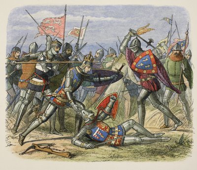 ヘンリー5世、戦場でアレンコン公爵に襲われる、A Chronicle of England BC 55 to AD 1485、パブ。ロンドン 作： James William Edmund Doyle