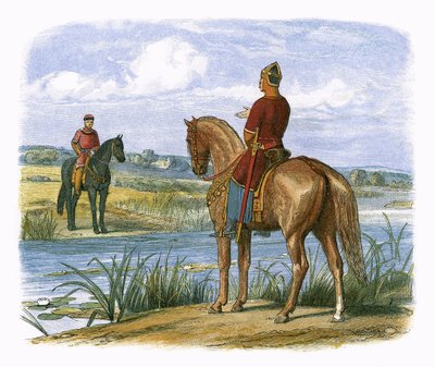 ヘンリーとスティーブンはテムズ川を渡って協議します 作： James William Edmund Doyle