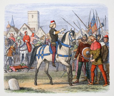 リチャード 2 世はスミスフィールドで反乱軍と会談、農民の反乱、1381 年、1864 年。 作： James William Edmund Doyle