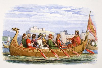 ディー川で8人の王が乗ったエドガーの船、973年 1864年 作： James William Edmund Doyle
