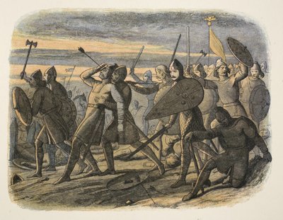 ヘイスティングスの戦いでのハロルド2世の死、1066年、イングランドのクロニクル紀元前55年からパブAD 1485までロンドン、1863 作： James William Edmund Doyle