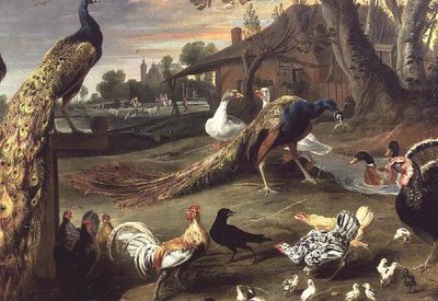 孔雀とその他の鳥たちの風景 作： Jan Victors