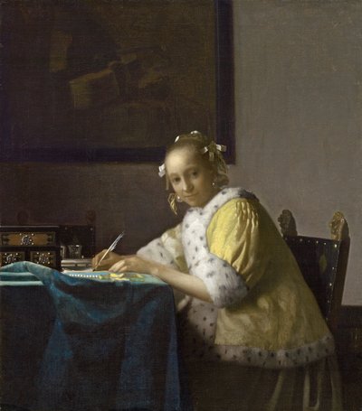 手紙を書く女、c。 1665年（帆布に油彩） 作： Johannes Vermeer