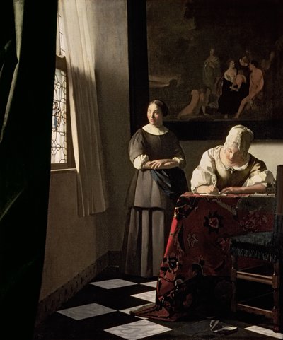 手紙を書く婦人、1670年頃（帆布に油彩） 作： Johannes Vermeer