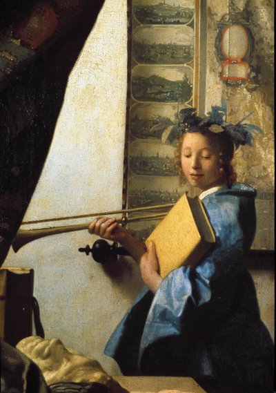 絵画芸術または画家のワークショップ。画家のためにポーズをとっているモデルの詳細。 1665年（帆布に油彩） 作： Johannes Vermeer