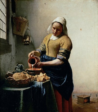 ミルクメイド...（キャンバスに描かれた絵） 作： Jan (1632-75) Vermeer