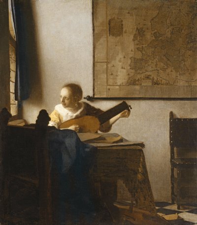 リュートを調弦する女性、c.1662-1663（帆布に油彩） 作： Johannes Vermeer