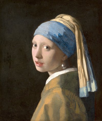 真珠のイヤリングを持つ少女、c.1665-6（帆布に油彩） 作： Johannes Vermeer