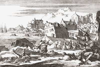 1692年、ジャマイカのポートロイヤルで地震。 作： Jan (after) Luyken