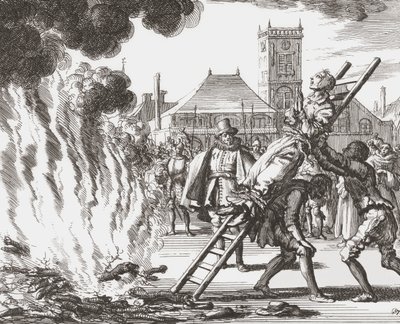 16世紀のオランダで生きたまま火あぶりの刑に処せられた魔女 作： Jan (after) Luyken