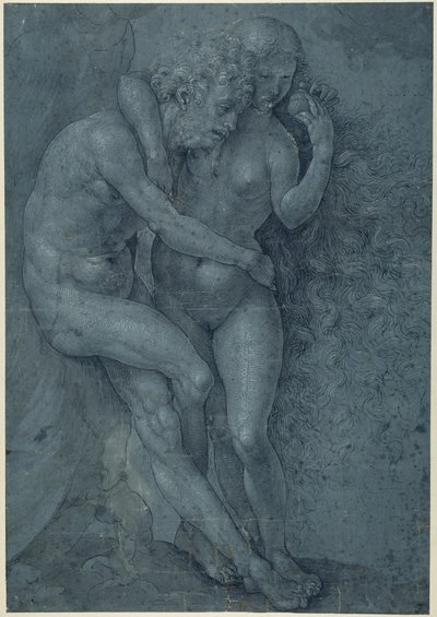 アダムとイブ」（紙にペン、墨、白のボディカラー 作： Jan (c.1472 c.1533) Gossaert