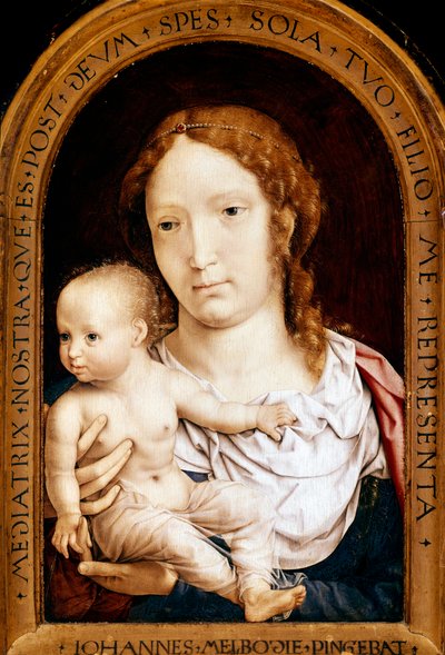 子供を連れた聖母カロンドレ・ディプティーク（パネルに油彩 作： Jan (c.1472 c.1533) Gossaert