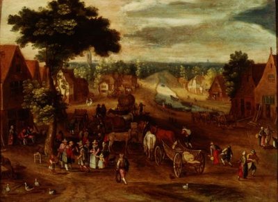宿屋の前に旅人がいる村 作： Jan (follower of) Brueghel