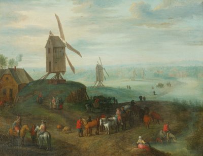風車のある風景（銅に油彩） 作： Jan (follower of) Brueghel