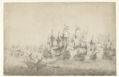 海戦、おそらく 1665 年 6 月 13 日のローストフト (左シート) 作： Jan Abrahamsz. Beerstraten (possibly)