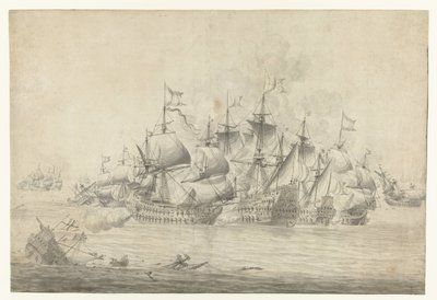 1665 年 6 月 13 日のローストフトでの海戦 (右のシート) 作： Jan Abrahamsz. Beerstraten (possibly)