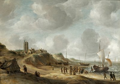 エグモンドアーンジーとビーチでの漁師の眺め 作： Jan Abrahamsz. Beerstraten