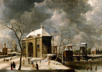 「冬のアムステルダム門の推定ビュー」、1622年。 作： Jan Abrahamsz Beerstraten