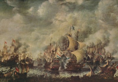 イギリス人とオランダ人の間の海戦、テルハイデ沖、1653年8月、1914年。 作： Jan Abrahamsz. Beerstraten