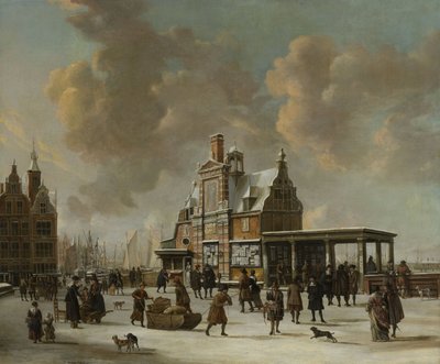 冬の1640年から66年にかけてのアムステルダムのパールハウスとニューブリュッグ 作： Jan Abrahamsz. Beerstraten