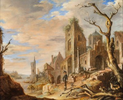 中世の町のある川の風景 作： Jan Adriansz van Staveren