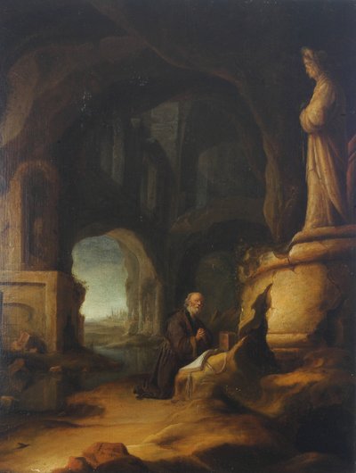 遺跡の洞窟で祈りを捧げる仙人 作： Jan Adriansz van Staveren