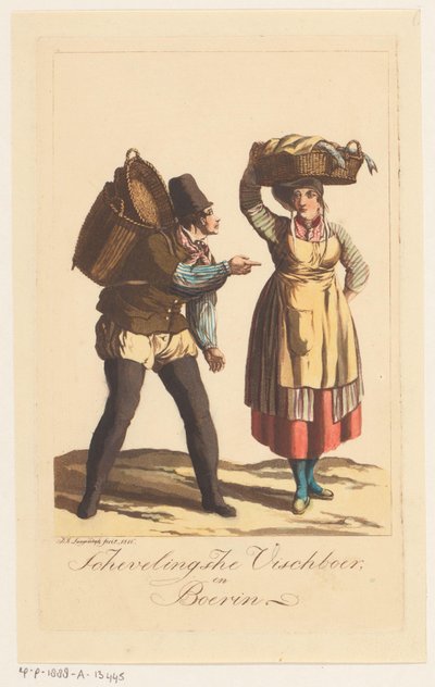 スヘフェニンゲンの漁師の種類 Scheveningen Visch Boer、および Boerin (オブジェクトのタイトル) 作： Jan Anthonie Langendijk Dzn