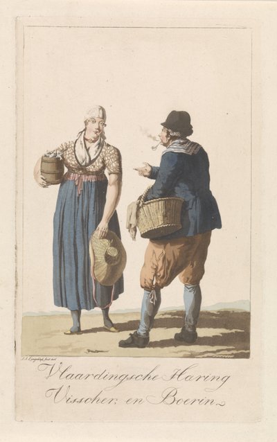 フラールディンゲンの漁師のタイプ Vlaardingen Haring Visscher、および Boerin (オブジェクトのタイトル) 作： Jan Anthonie Langendijk Dzn