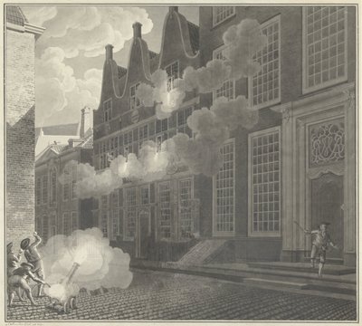 ルーカス・ヴァン・スティーニンクの家の銃撃、1787年 作： Jan Arends (signed by artist)