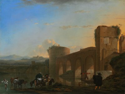 夕焼けのテベレ川とポンテ・モレ、1650年頃。 作： Jan Asselijin