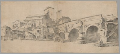 ローマ、ロット橋と水車の眺め 作： Jan Asselijn