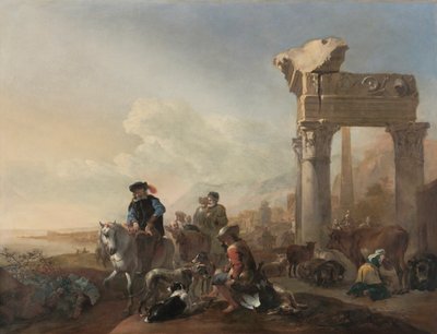廃墟の近くのハンター、1648年。 作： Jan Baptist Weenix