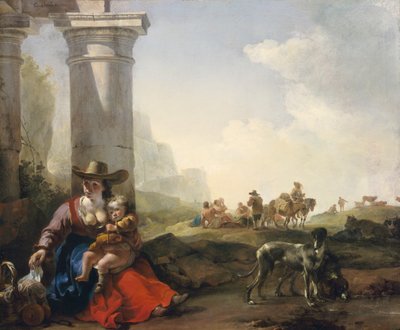 廃墟のイタリア農民、16 4950年 作： Jan Baptist Weenix