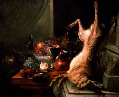 「うさぎのある静物」、1680 年代。 作： Jan Baptist van Moerkerke