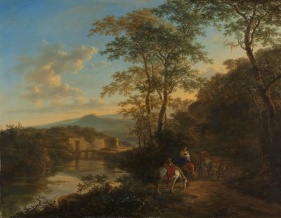 アニエーネ川に架かるルカーノ橋のあるイタリアの風景 作： Jan Both