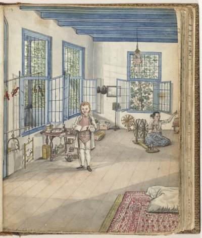 ブランデスの息子ジョニーと奴隷フローラの紡績、1784 作： Jan Brandes