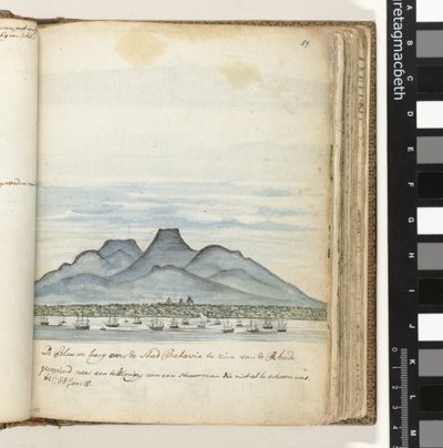 バタビアの街のブルー マウンテンは、Rheede から見ることができます。 作： Jan Brandes