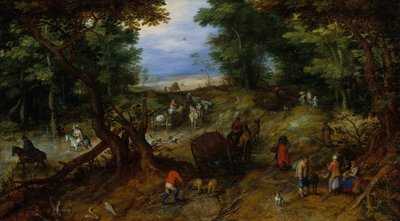 旅人のいる森の道、1607年。 作： Jan Brueghel the Elder