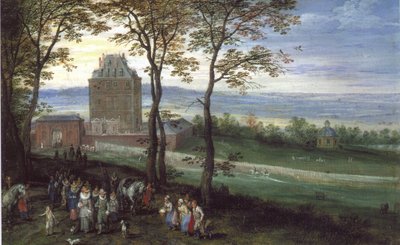 マリーモント城の前のアルブレヒト大公とイザベラ 作： Jan Brueghel the Elder