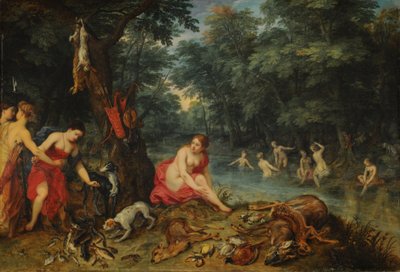 ニンフバス（釣りから戻ってきたダイアナのニンフ） 作： Jan Brueghel the Elder